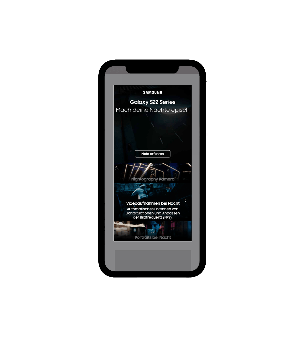 Samsung Galaxy S22: Mobile-Ansicht der Kampagne